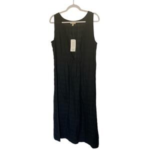 Eileen Fisher 100% Linen Sleeveless Midi Dress in Black, size L, NWT